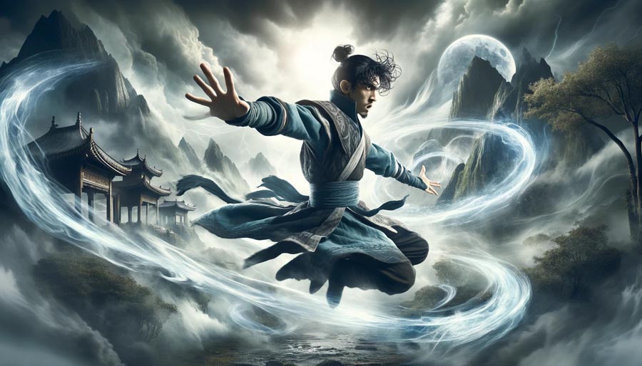 Airbender determined expression, is performing a power